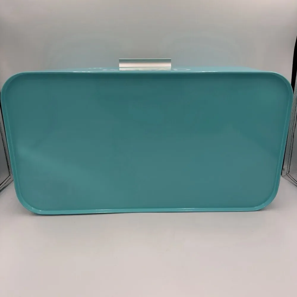 Turquoise Metal Bread Box Hinged Lid Retro Farmhouse Kitchen Storage 16.5”
